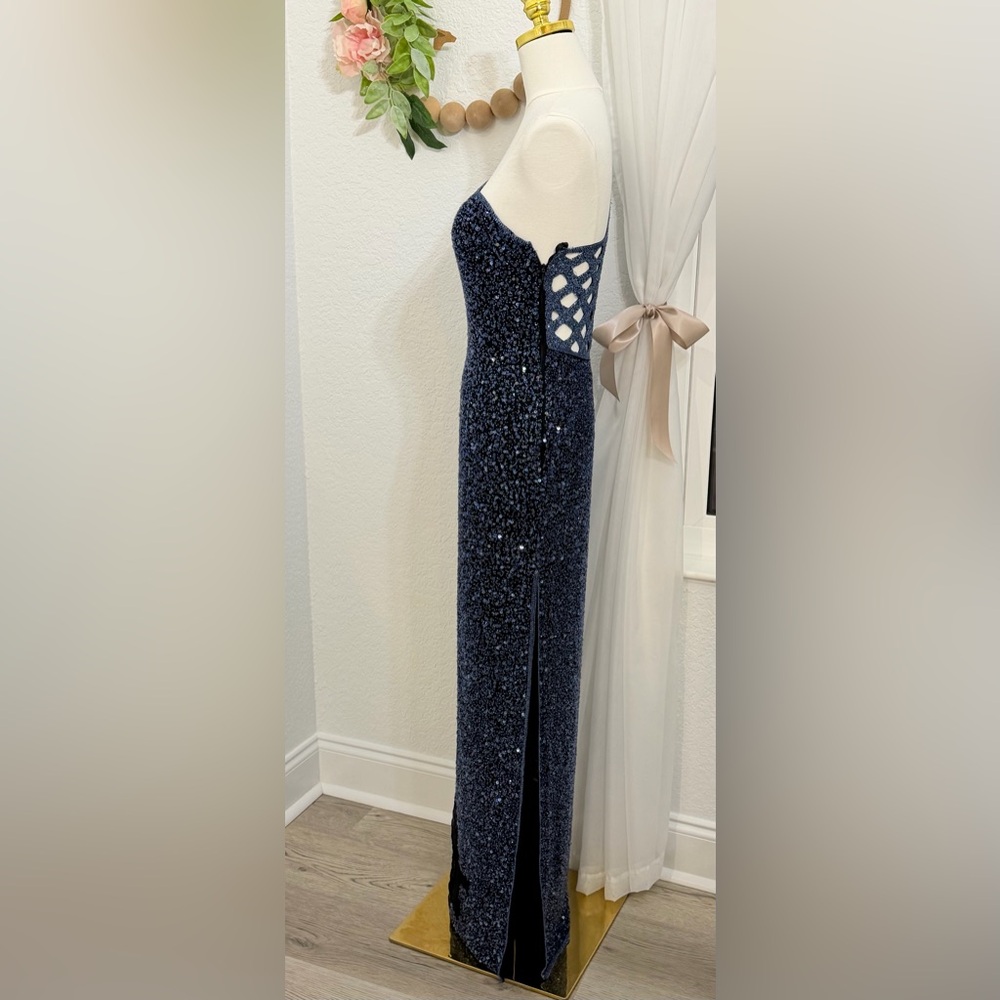 SCALA Fully Beaded Navy Blue Silk Formal Evening Prom Dress Gown Sz M - $1398 - Picture 13 of 16